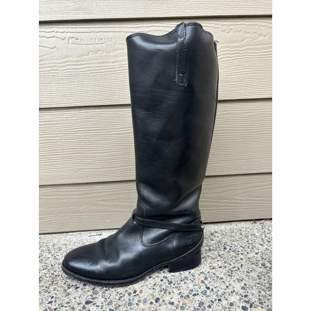 Frye Lindsey Plate Women's Size 7.5‎ Shoes Black Leather Tall Riding Boots 76976